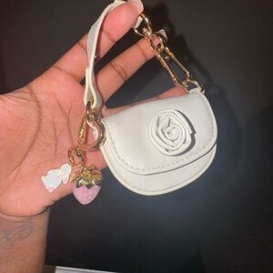 White Leather Mini Handbag with Rose Detail
